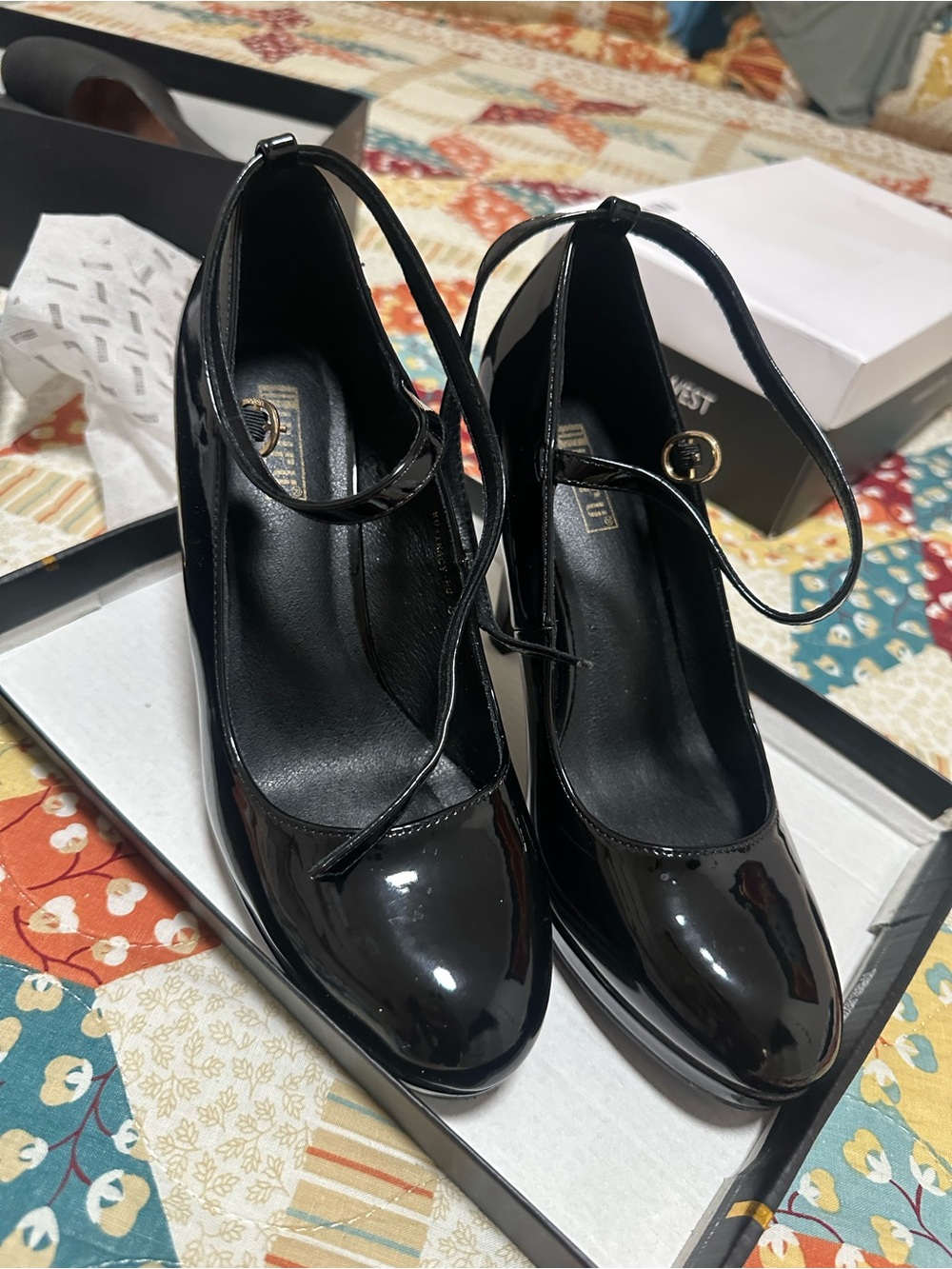 Women’s Black Patent Ankle-Strap Pumps